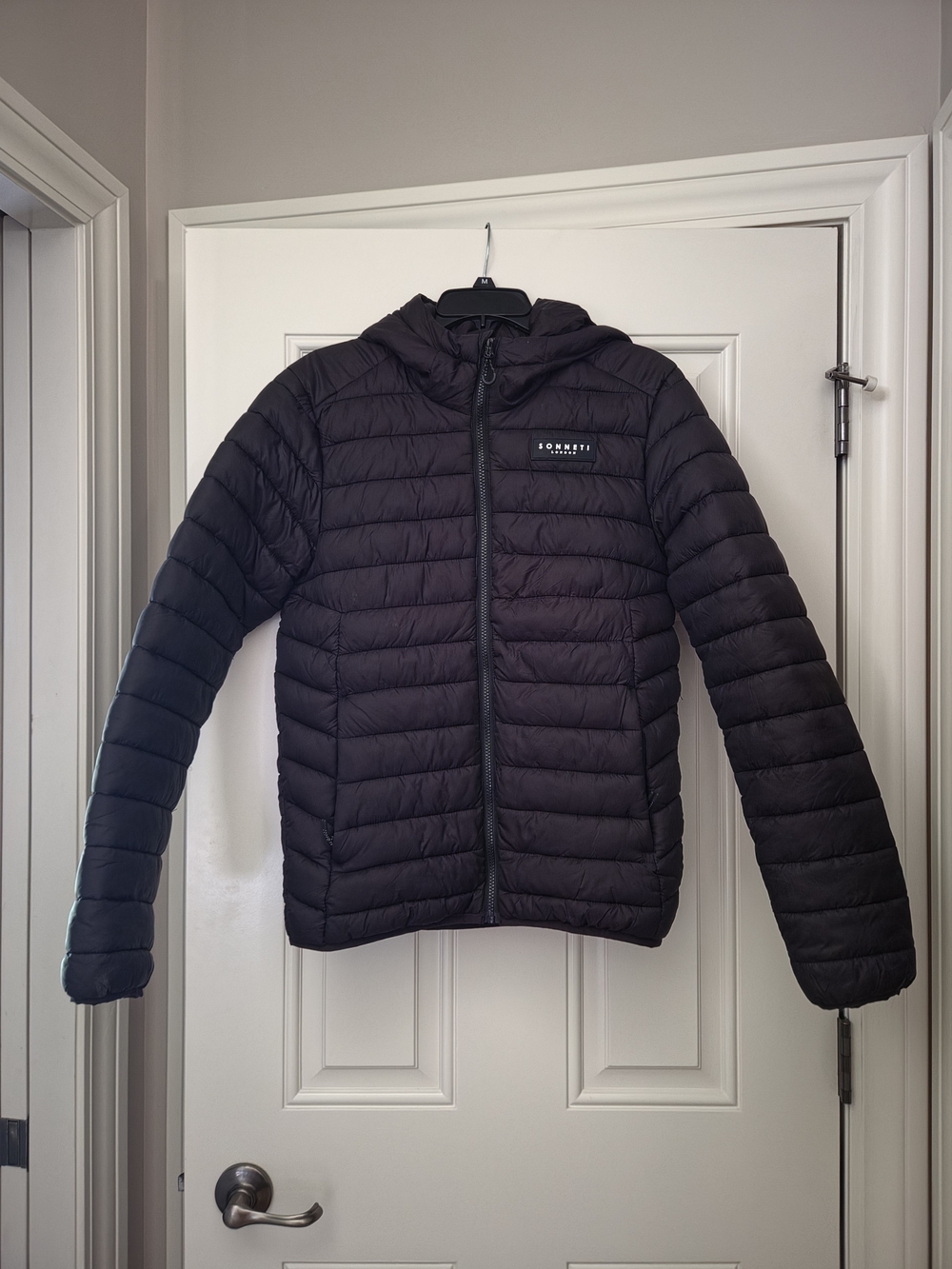 Sonneti Men's Black Quilted Hooded Puffer Jacket Small NWT